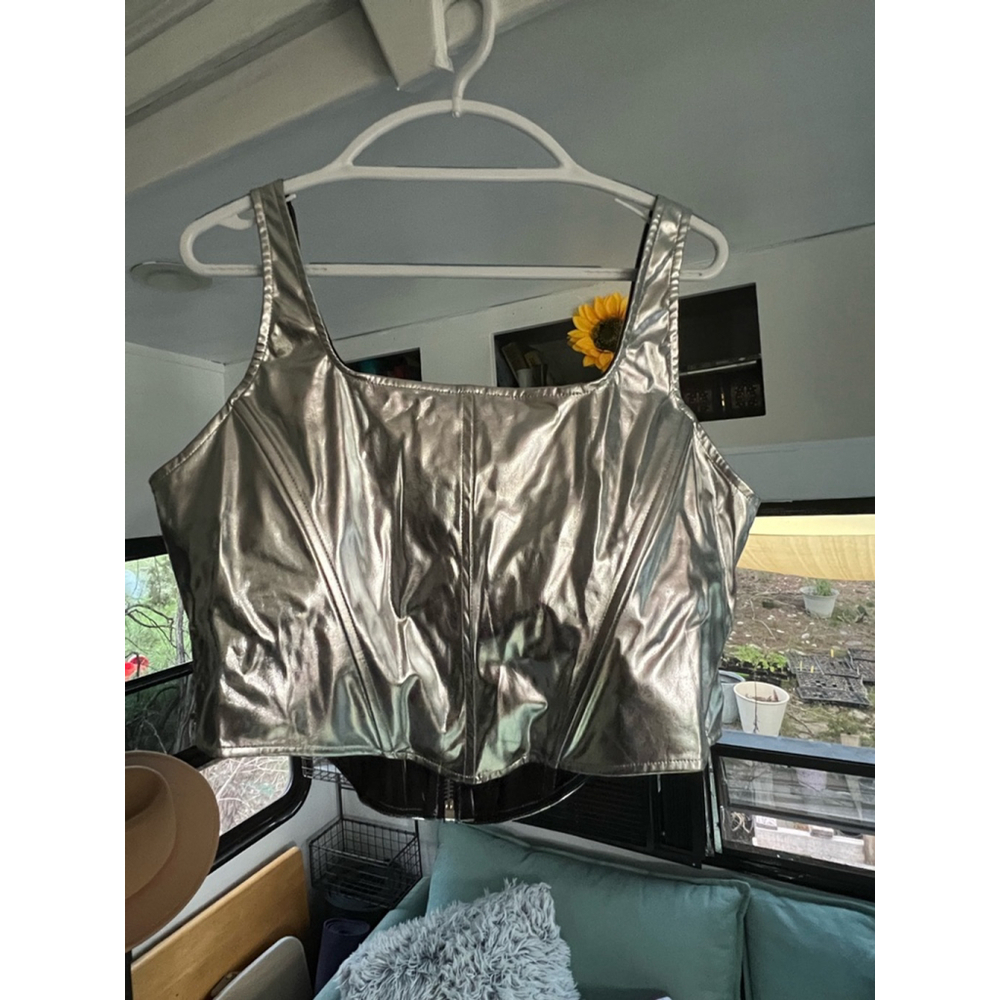 NWTs!!! Poster Girl Silver Corset Crop Top (size: 1X) - Picture 6 of 6